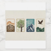 Minimal Nature Set – Mountain & Tree Art Wijn Etiket (Enkel label)
