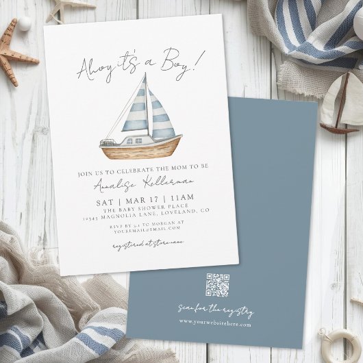 Minimal Nautical Baby Shower Kaart