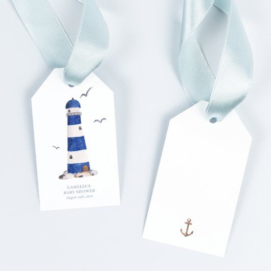 Minimal Nautical Lighthouse Baby shower Ahoy Boy Cadeaulabel