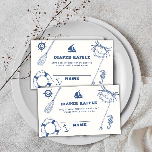 Minimal Nautical Vissen Luier Raffle Baby shower Informatiekaartje