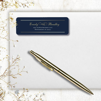 Minimal Navy Background White Gold Elegant Address Etiket