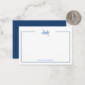 Minimal Navy Blue and White Monogram Notitiekaartje (Voorkant / Achterkant in situ)