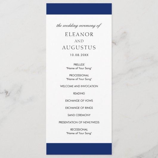 Minimal Navy Blue Classic Eenvoudig Elegant Huweli Programmakaart (Voorkant)
