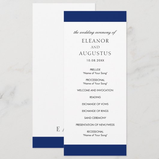 Minimal Navy Blue Classic Eenvoudig Elegant Huweli Programmakaart (Voorkant / Achterkant)