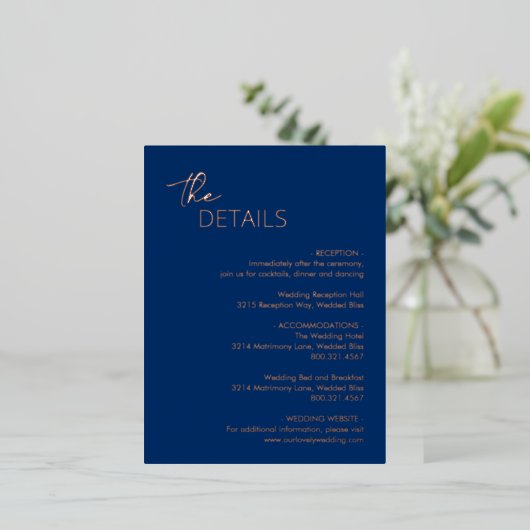Minimal Navy Blue Modern Wedding Folie behuizing Folie Uitnodiging Briefkaart (Staand Voorkant)