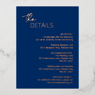 Minimal Navy Blue Modern Wedding Folie behuizing Uitnodiging Briefkaart