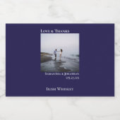 Minimal Navy Blue Trouwfoto Liefde & Bedankt Mini Likeurfles Etiket (Enkel label)