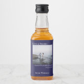 Minimal Navy Blue Trouwfoto Liefde & Bedankt Mini Likeurfles Etiket (Voorkant)