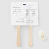 Minimal Navy Blue & White Monogram Wedding Program Handwaaier (Voorkant en achterkant)