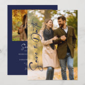 Minimal Navy Photo Wedding Save The Date Kaart (Voorkant / Achterkant)