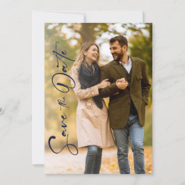 Minimal Navy Photo Wedding Save The Date Kaart