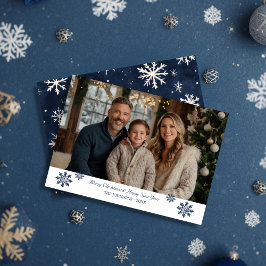 Minimal Navy Snowflake Accent Kerstfoto Feestdagenkaart