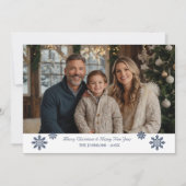 Minimal Navy Snowflake Accent Kerstfoto Feestdagenkaart (Voorkant)