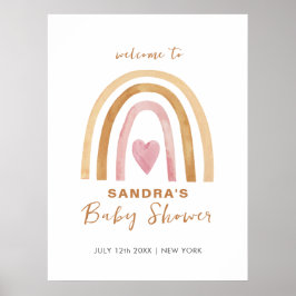 Minimal Neutral Boho Rainbow Baby shower Welkom Poster