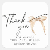 Minimal neutral bow beige Dank u Vrijgezellenfeest Vierkante Sticker (Voorkant)