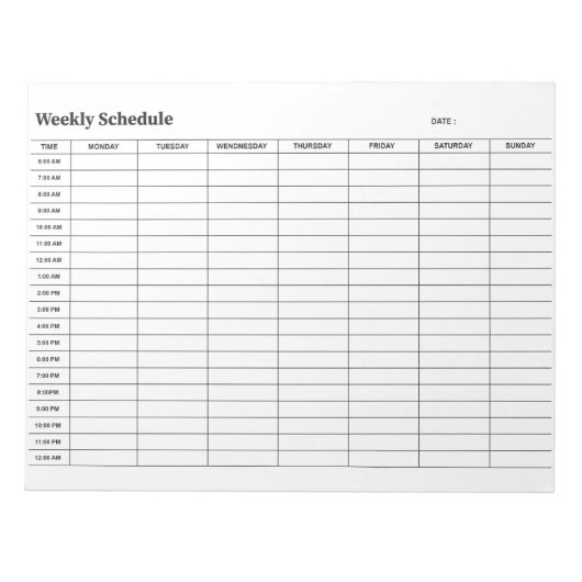 Minimal Neutral Weekly Schedule Notitieblok (Voorkant)