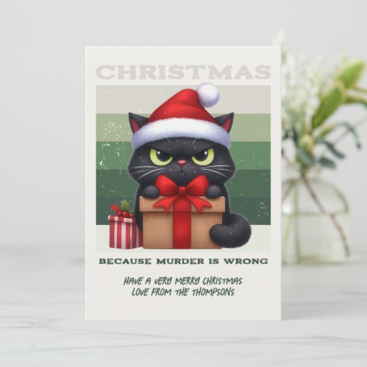 Minimal Nordic Funny Cat Retro Christmas Photo Feestdagenkaart (Staand voorkant)