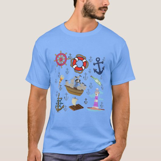 Minimal Ocean Icons – Esthetisch Zee Symbol Design T-shirt (Voorkant)