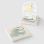 Minimal Ocean Wave Art Tegel Stenen Onderzetter (Zijkant)