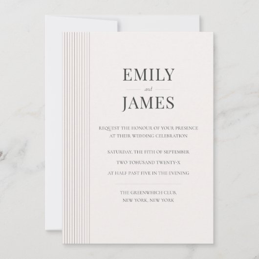 Minimal Old Money Brown Stripe and Ivory Wedding  Kaart (Voorkant)