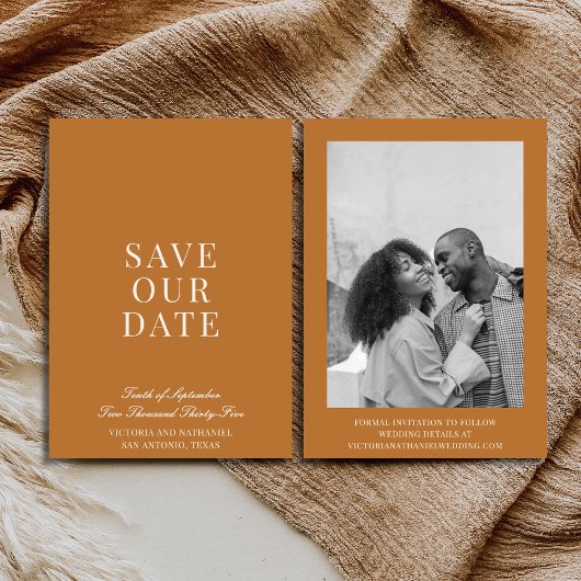 Minimal Old Money Copper Light Brown Photo Wedding Save The Date