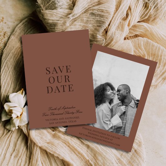 Minimal Old Money Mocha Brown Photo Wedding Save The Date