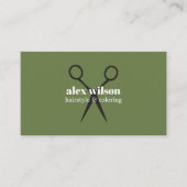 Minimal Olive Green Black Scissors Haarsalon Visitekaartje (Voorkant)