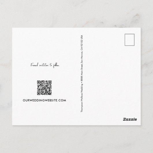 Minimal One Photo Modern QR code wedding website Briefkaart (Achterkant)