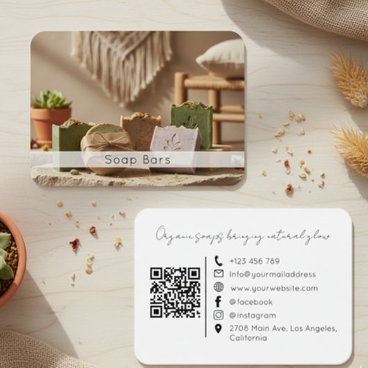 Minimal Organic Handmade Soap Brand QR Code Photo Visitekaartje