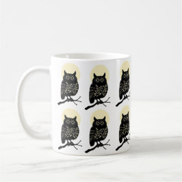 Minimal Owl Mug Black And White Forest Animal Moon Koffiemok