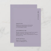 Minimal Pale Purple Modern Simple Wedding Details Informatiekaartje (Voorkant / Achterkant)