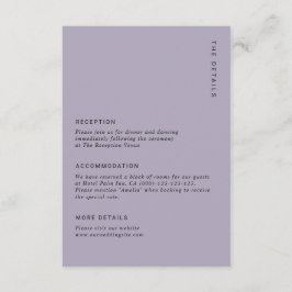 Minimal Pale Purple Modern Simple Wedding Details Informatiekaartje