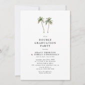 Minimal Palm Tree Double Graduation Party Kaart (Voorkant)