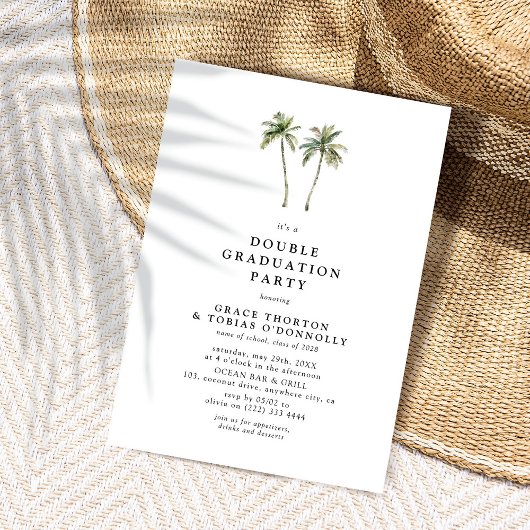 Minimal Palm Tree Double Graduation Party Kaart