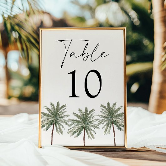 Minimal Palm Tree Ivory Trouwtafel Nummer Kaart