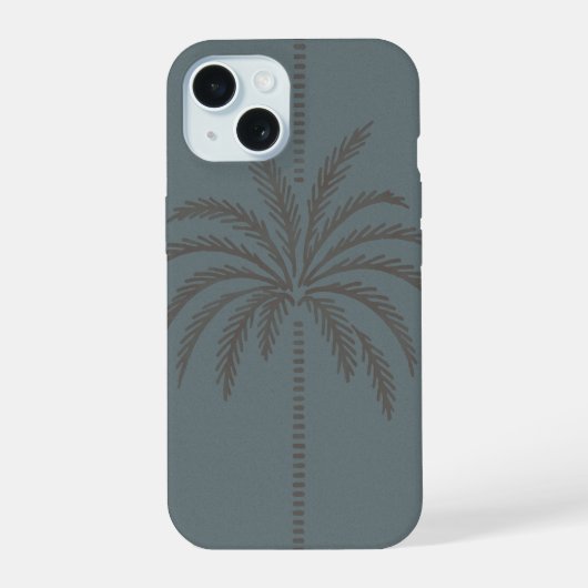 Minimal Palm Tree Pattern Blue Grey Tropical iPhone 15 Case (Achterkant)