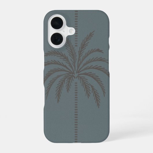 Minimal Palm Tree Pattern Blue Grey Tropical  iPhone 16 Hoesje (Achterkant)