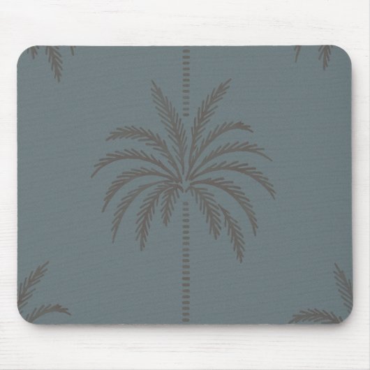Minimal Palm Tree Pattern Blue Grey Tropical  Muismat (Voorkant)