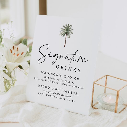 Minimal Palm Tree Wedding Signature Drinks Reclamebord Met Voetstuk