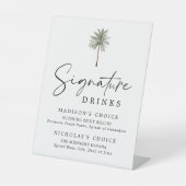 Minimal Palm Tree Wedding Signature Drinks Reclamebord Met Voetstuk (Voorkant)