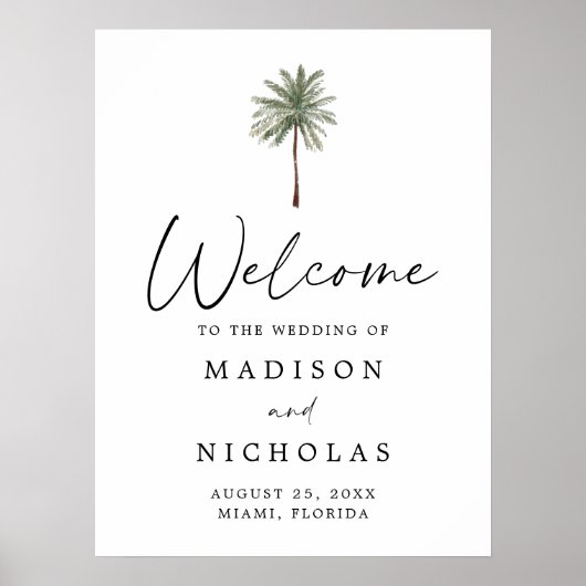 Minimal Palm Tree Wedding Welcome Sign Poster (Voorkant)