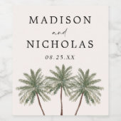 Minimal Palm Trees Cream gepersonaliseerde bruilof Wijn Etiket (Enkel label)