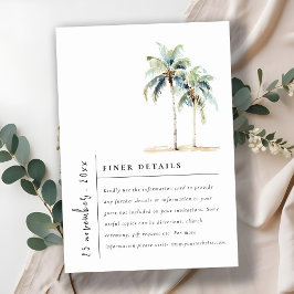 Minimal Palm Trees Tropical Wedding Details Informatiekaartje