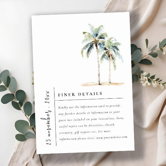 Minimal Palm Trees Tropical Wedding Details Informatiekaartje