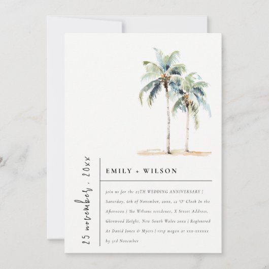 Minimal Palm Trees Tropical Wedding Jubileum Kaart (Voorkant)
