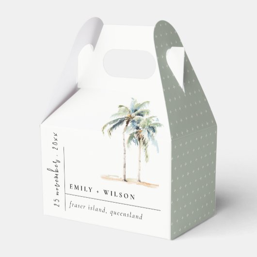 Minimal Palm Trees Waterverf Tropical Wedding Bedankdoosjes (Achterkant)