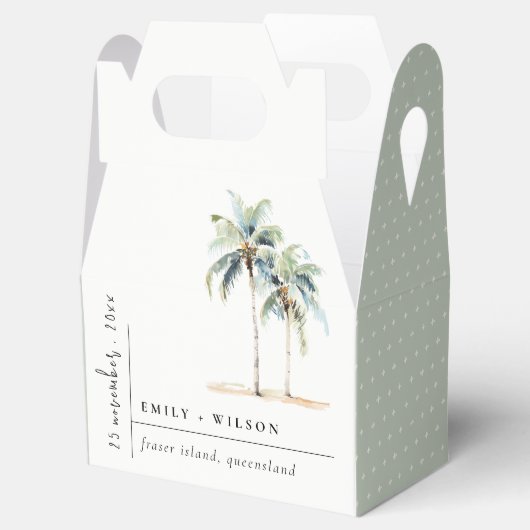 Minimal Palm Trees Waterverf Tropical Wedding Bedankdoosjes (Geopend)