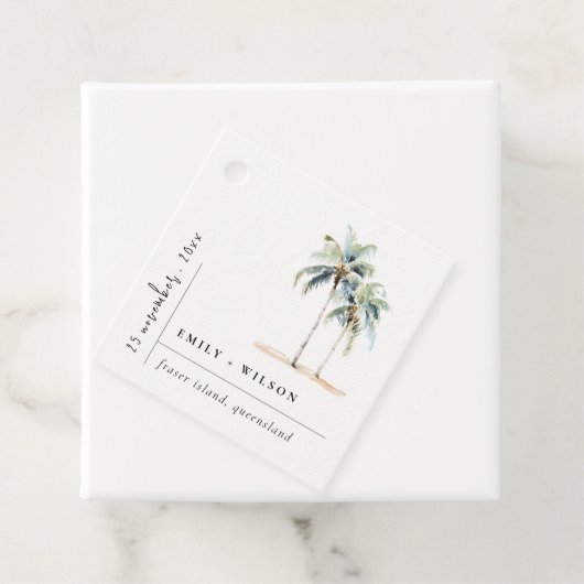 Minimal Palm Trees Waterverf Tropical Wedding Bedankjes Labels (In situ)