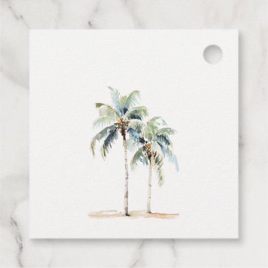 Minimal Palm Trees Waterverf Tropical Wedding Bedankjes Labels (Achterkant)