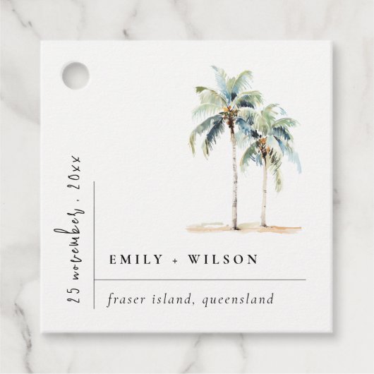 Minimal Palm Trees Waterverf Tropical Wedding Bedankjes Labels (Voorkant)
